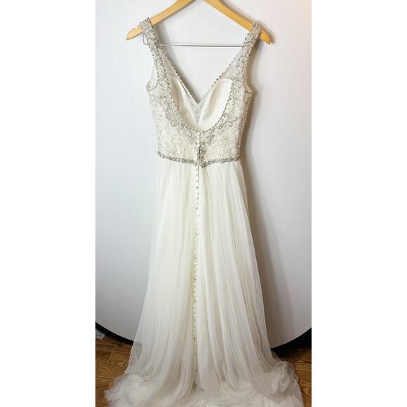 Allure Bridals Womens Wedding Dress Style 9373 Ivory Silver Beaded A-Line Sz 6 - Picture 9 of 14